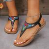 Fashion Bohemian Style Women's Flat Sandals Rhinestone Clip Toe Gladiator Sandals Woman 2025 Summer Anti Slip Beach Shoes Flip Flops