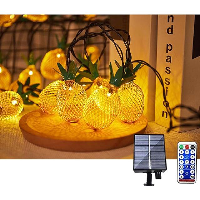 Pineapple Solar String Lights - BIMEE 11.5FT 10LED Waterproof Solar Powered Fairy String Lights Hanging Lights for Outdoor Garden Patio Landscape