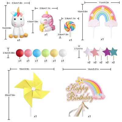 Unicorn Rainbow Cake Decorations with Rainbow Stars Unicorn Ballons Happy Birthday Cake Decorations for Boys Girls Kids Birthday
