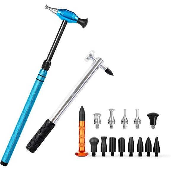 LadyRosian 16PCS Car Paintless Dent Repair Tools Aluminum Dent Hammer With Knock Down Head Tap Kit Leveling Telescopic Hammer Set For Car Hail Damage