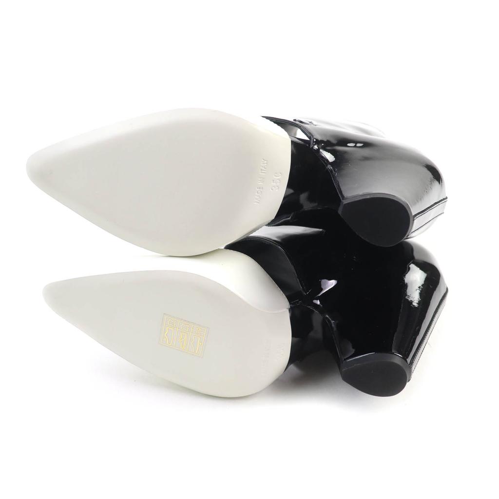 CHANEL Ankle boots Black White Patent leather Women 35 G35430 Used