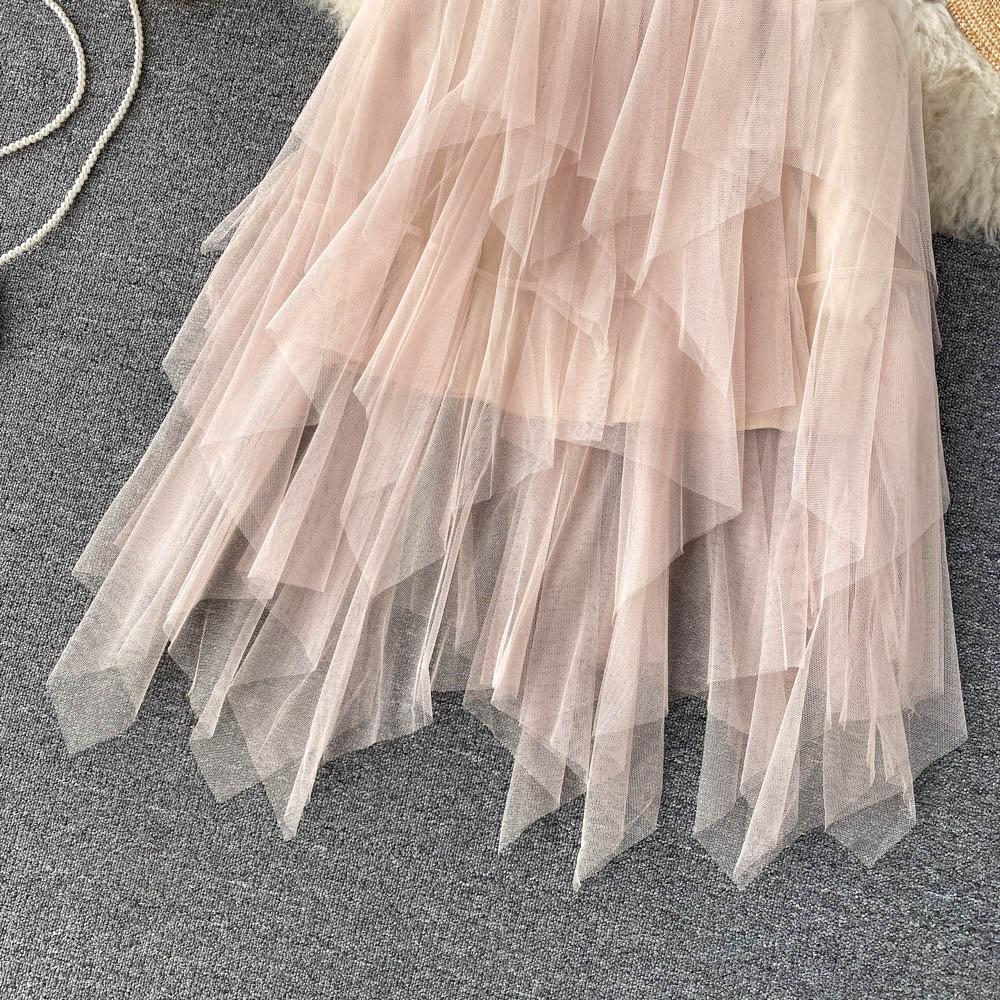 Irregular High Waist A-Line Mesh Skirt Spring And Summer Korean Cake Skirt Fluffy Skirt Fashion