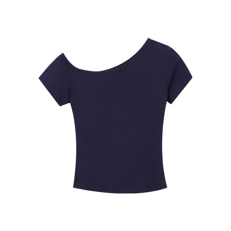 Slightly-sloped Shoulder Short-sleeved Fitted T-shirt for Women, Summer Tight Short Style, Unique and Exquisite, Stunning Off-shoulder Top