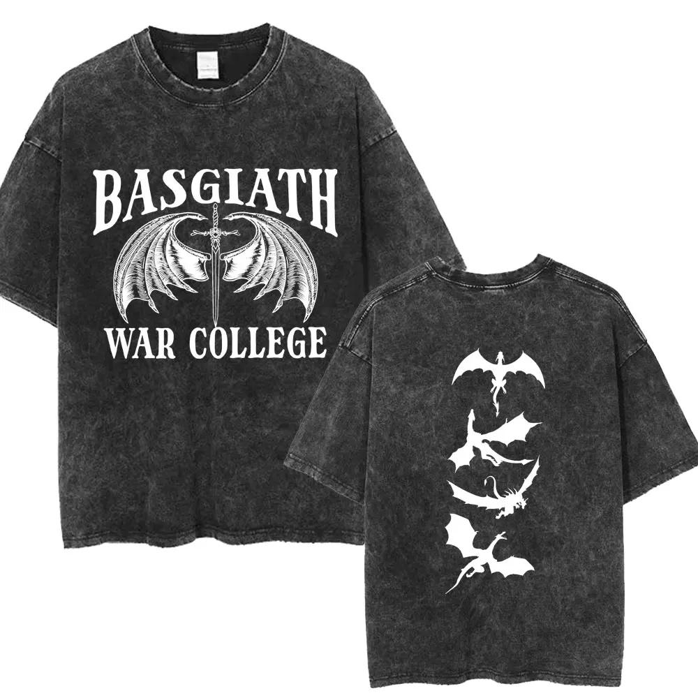Limted Basgiath War College Washed Tshirts Fourth Wing Dragon Rider Men Women T Shirt Trendy Retro Loose Cotton Tees Streetwear