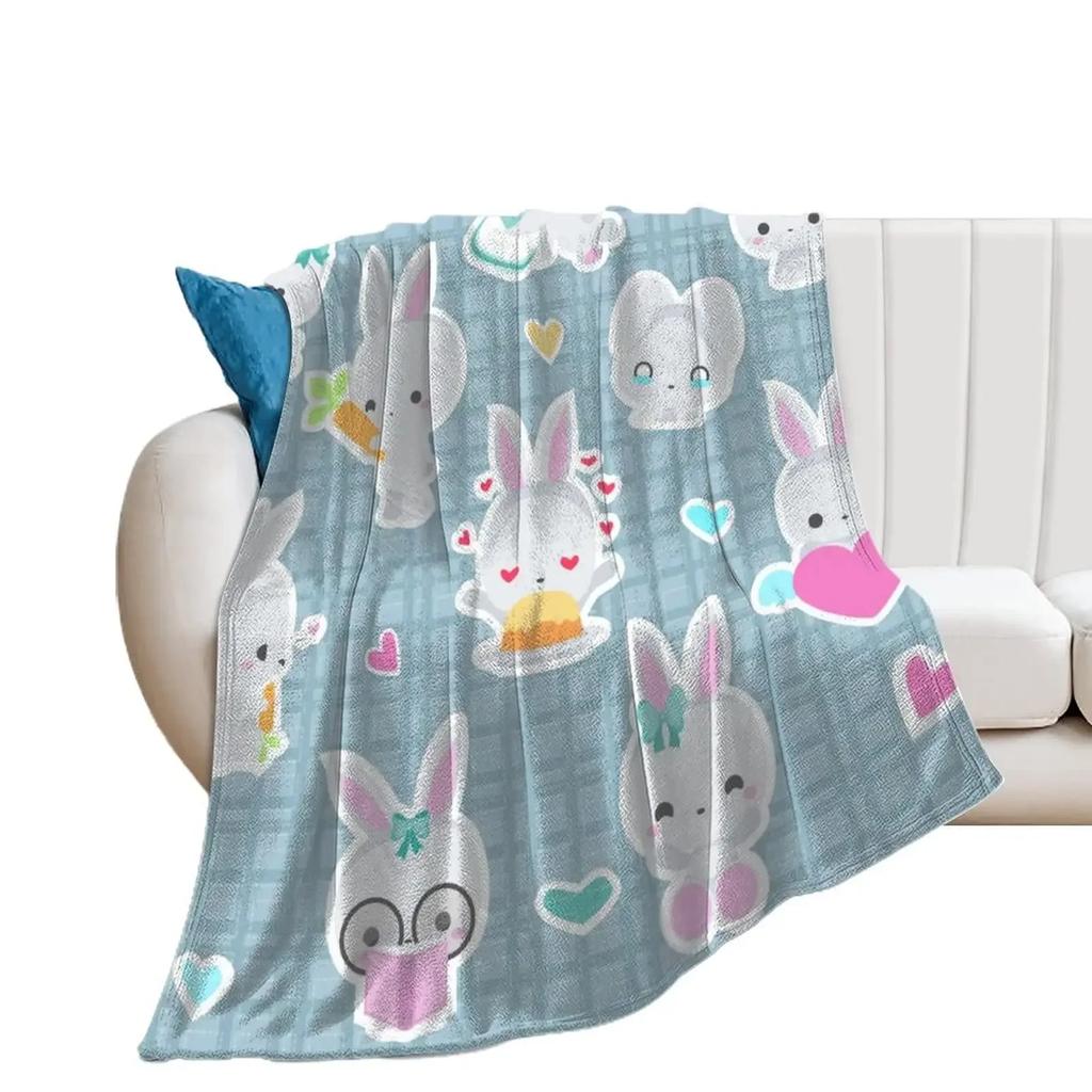 Rabbit Flannel Throw Blanket Anti-Pilling Cozy Bed Blanket Lightweight Warm Blankets for Couch Bed Sofa Office Super Soft King