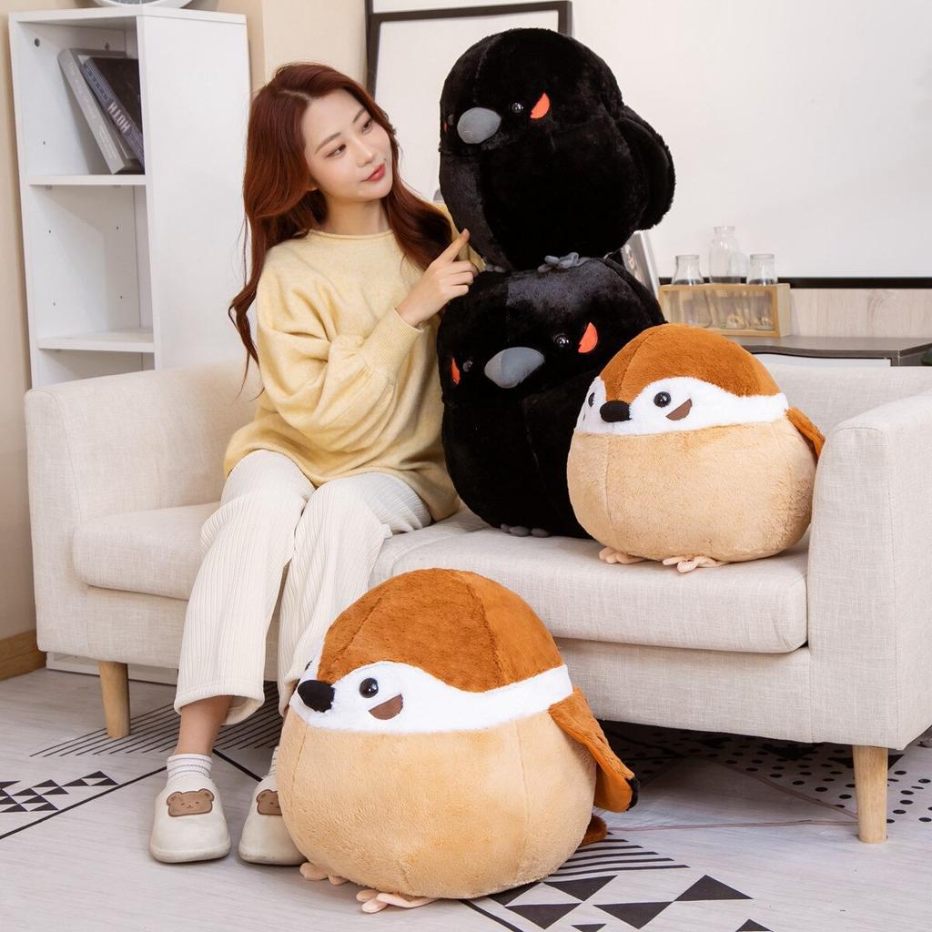 35 /40cm Lovely Simulate Sparrow Crow Plush Toys Stuffed Soft Round Bird Pillow Sofa Cushion Dolls Nice Birthday Gift For Baby