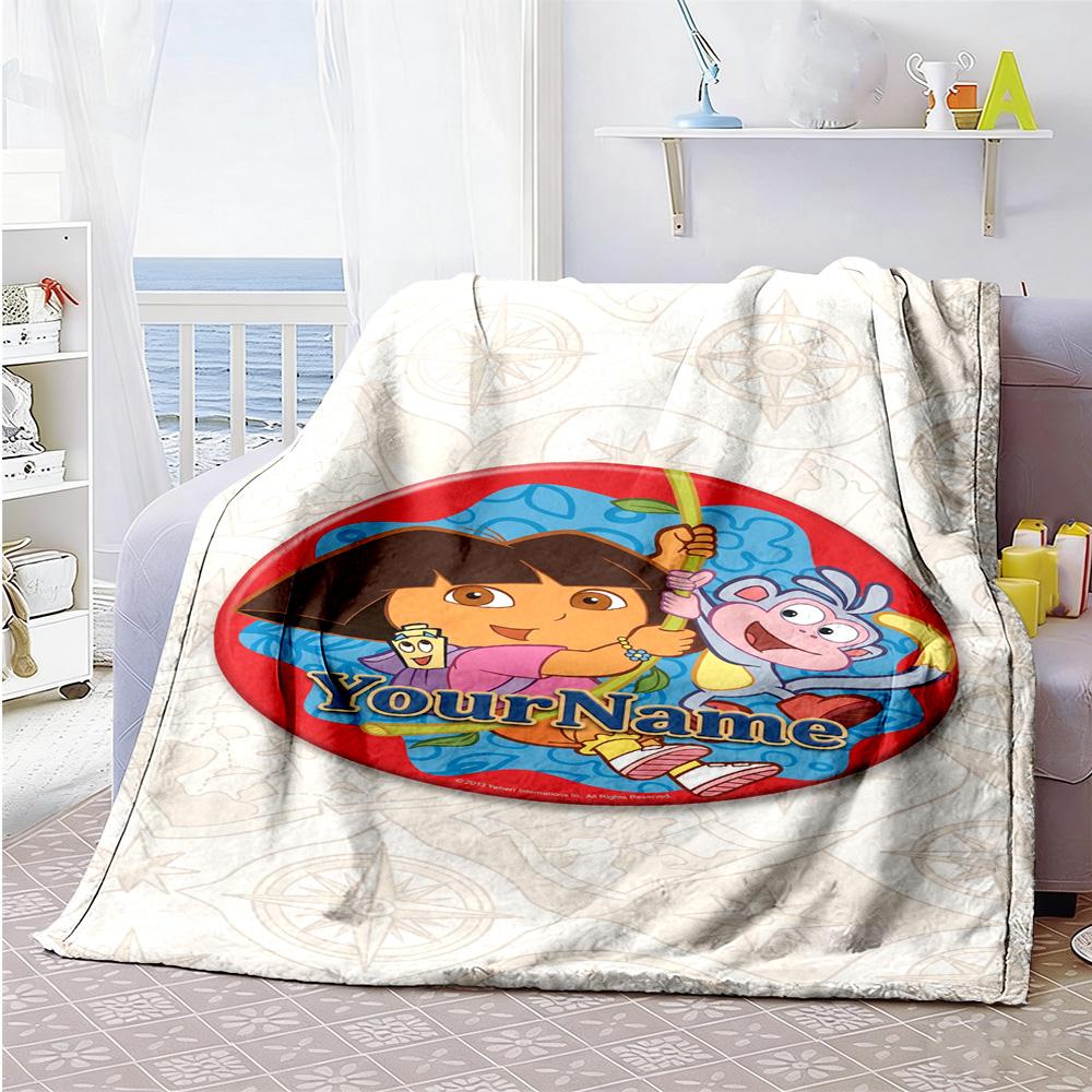 Dora Explorer Personalized Text Blanket Throw Personalized Blanket Ultra-Soft Throw For Sofa Couch Living Room Office Chair for All Occasions