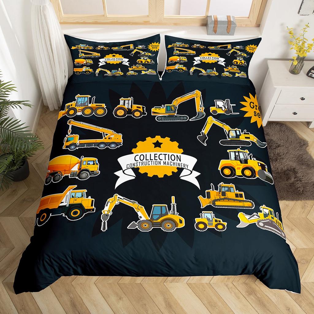 Comforter Homewish Tractor Machinery Truck Yellow Construction Vehicle Bedding Setteens Boys Girls Bed Set