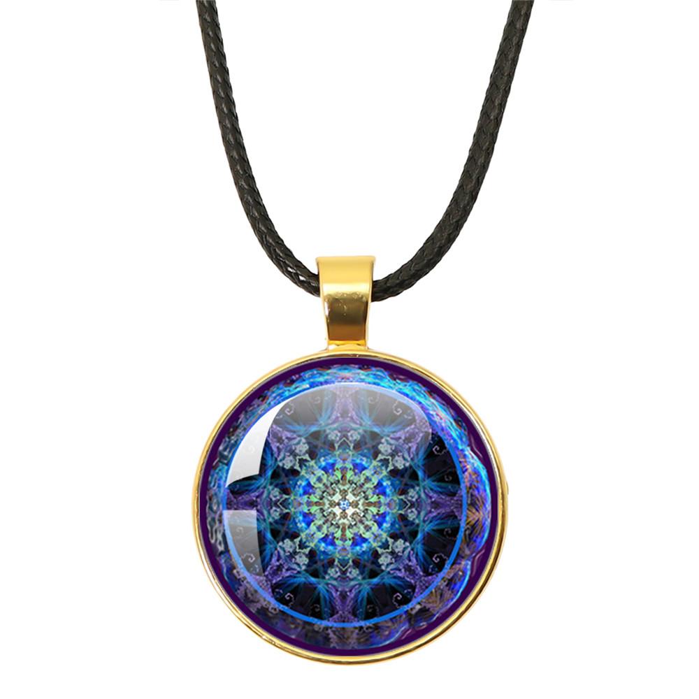 Classic OM Yoga Chakra Mandala Rope Chain Glass Pendant Necklaces Sacred Geometric Purple Flower Picture Necklaces For Girl Gift