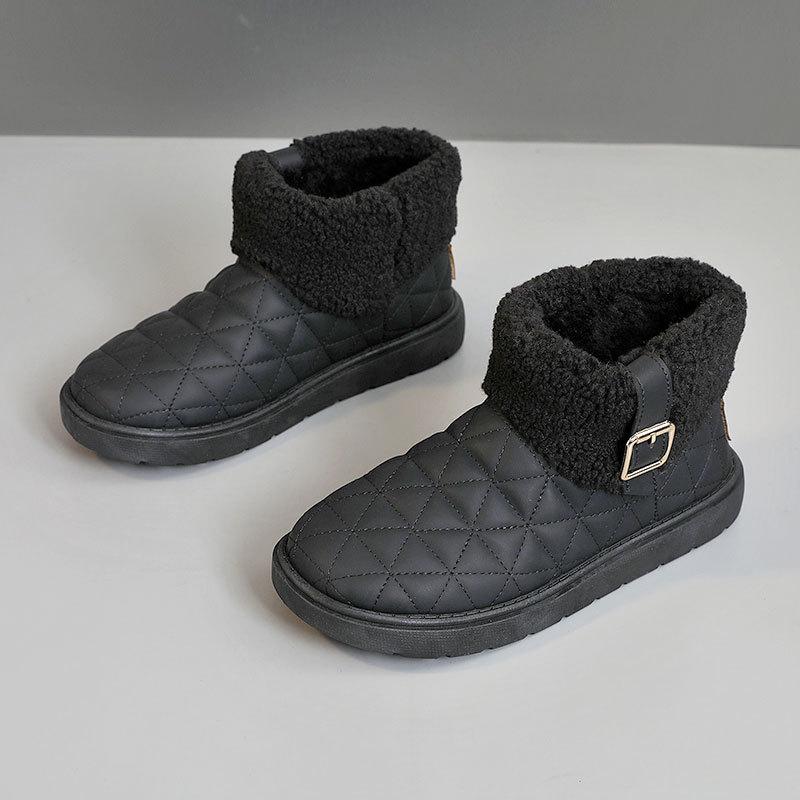 BRM885 New Autumn and Winter Korean Version of Snow Boots Casual Women's Velvet Medium Help Solid Color Heightening Cotton Shoes To Keep Warm