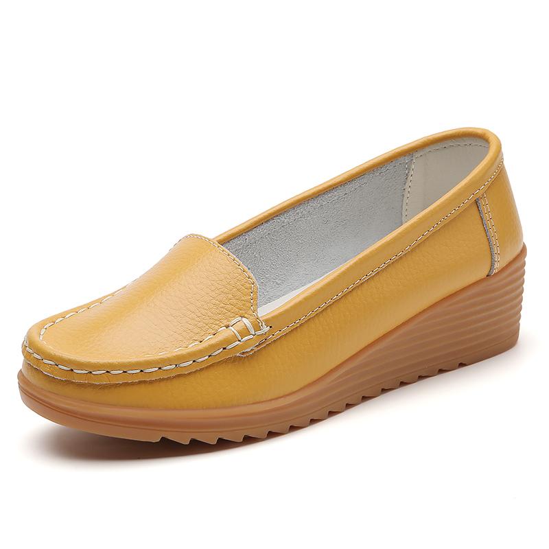 Women Shoes New Leather Flat Shoes Slip On Women Loafers With Wedge Heels Casual Flats  Mujeres Moccasins Female