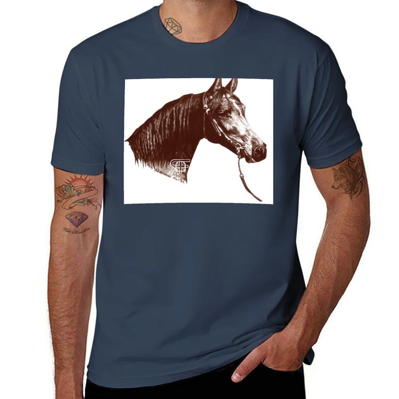 Red Frontier Arabian Horse Drawing 1985 Tshirt Basic Short Sleeve Cotton Blend Tshirt S
