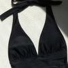 Neuer Europäischer Und Amerikanischer Hals Schwarz Flach Winkel Geteilt Große Größe Bikini Konservativ Gefalteter Badeanzug Damen