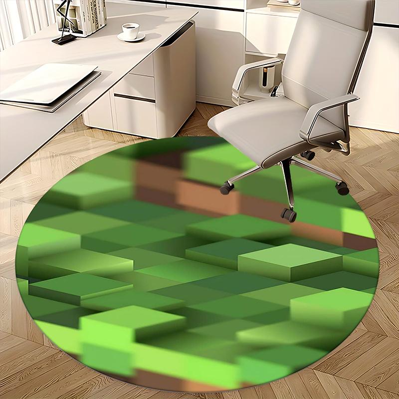 Pixelated Grass Blocks,Minecraft Terrain Pattern Chair mat Round Rug Office carpet, Machine Washable, Non slip, Suitable for Living Rooms, Bedrooms