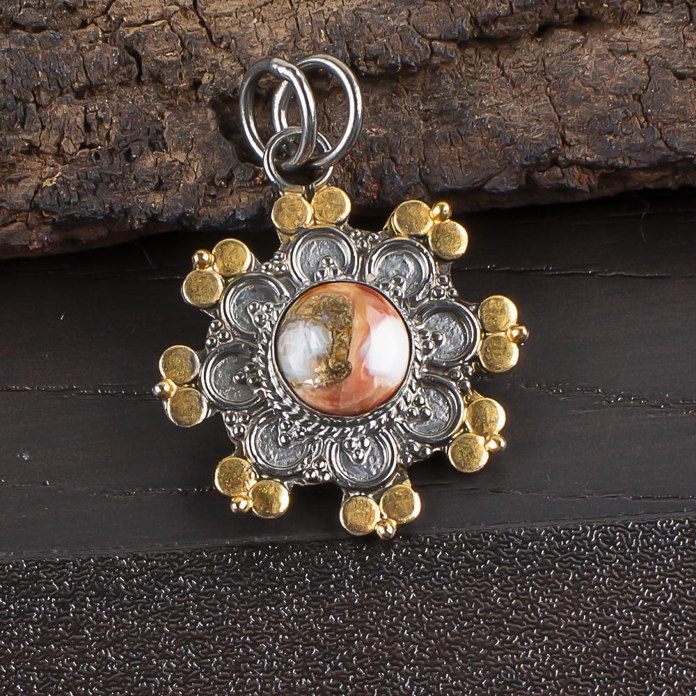 

Украшения из оранжевой колючей бирюзы, кулон из стерлингового серебра 925 пробы, красивый серебряный кулон ручной работы для свадебного подарка 1.26 Inches оранжевый