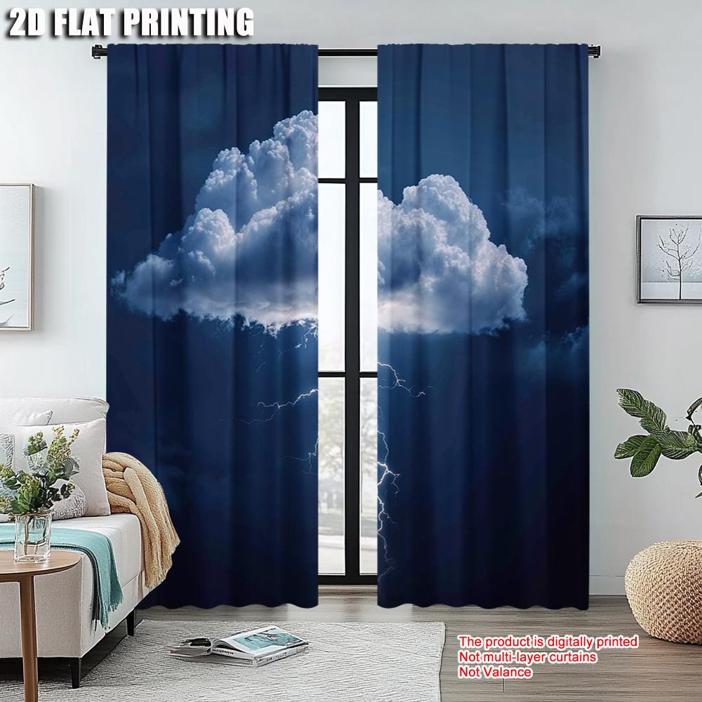 2pc,  Curtains Storm And Thunder Machine Washable Fabric,Without Electricity Spring Party & Holiday Decor Applies To Bedroom and