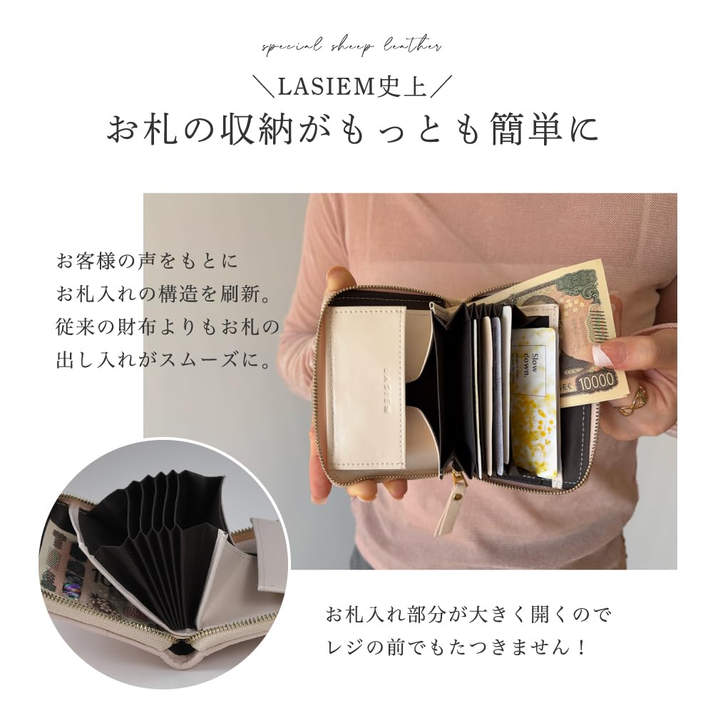LASIEM Genuine Leather with Wide Bill Mini Small Folding No Classic Rose (Lasiemu) [Custom-made Compartment] Women's Wallet, Wallet, Gift, Wallet,