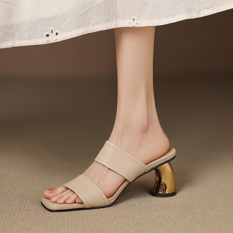 Mode 2025 Nouvelles Sandales à Talons Hauts pour Femmes Mules en Cuir Véritable Confort Chaussons Décontractés Chaussures d'Été pour Dames Chaussons de Fête Mariage