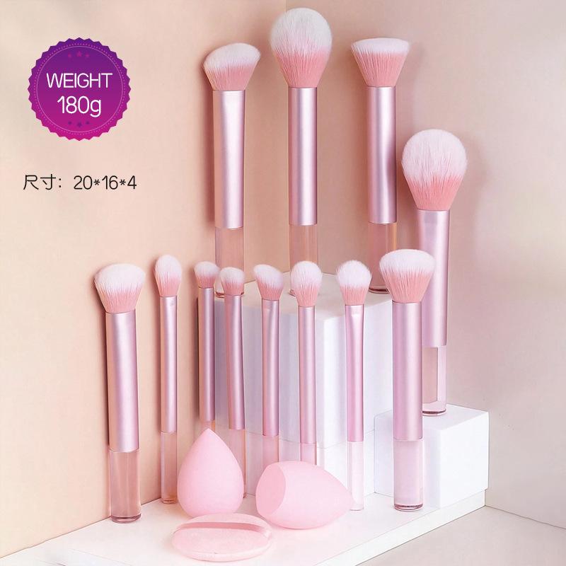 

15pcs Makeup Brush Set, Including Powder Brush, Blush Brush, Highlighter Brush, Eyeshadow Brush, Lash Brush, Eyeliner Brush, Angled Makeup Sponge рожевий