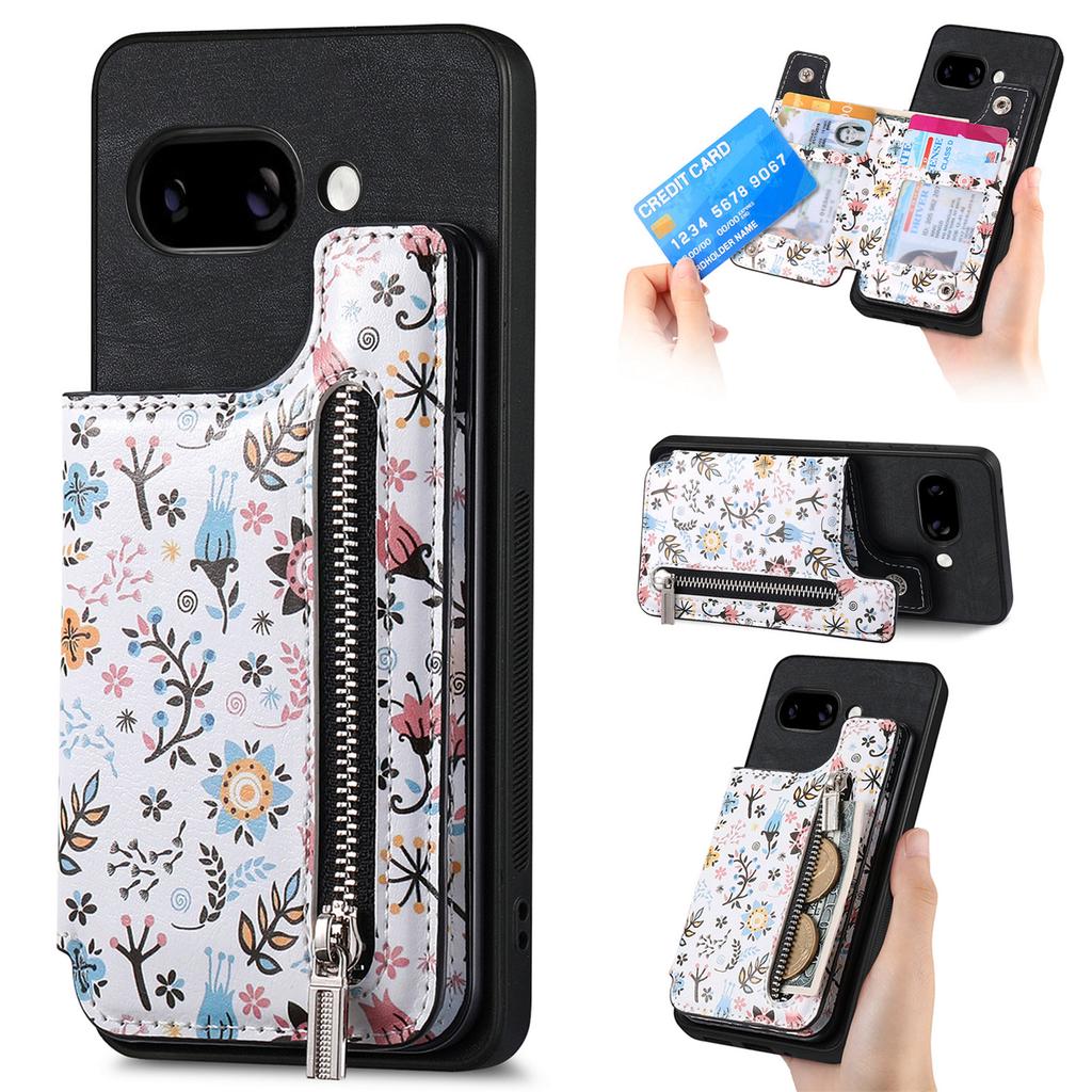 For Google Pixel 9a Leather Phone Cover with RFID Blocking Zipper Card Bag Kickstand
