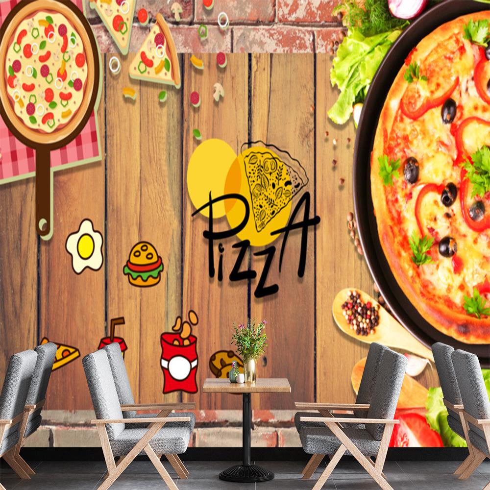 

Pizza Wall Mural 3d Food Restaurant Wallpaper Fast Food Snack Shop Pizza Wallpaper 200 cm(W) x 140 cm(H)
