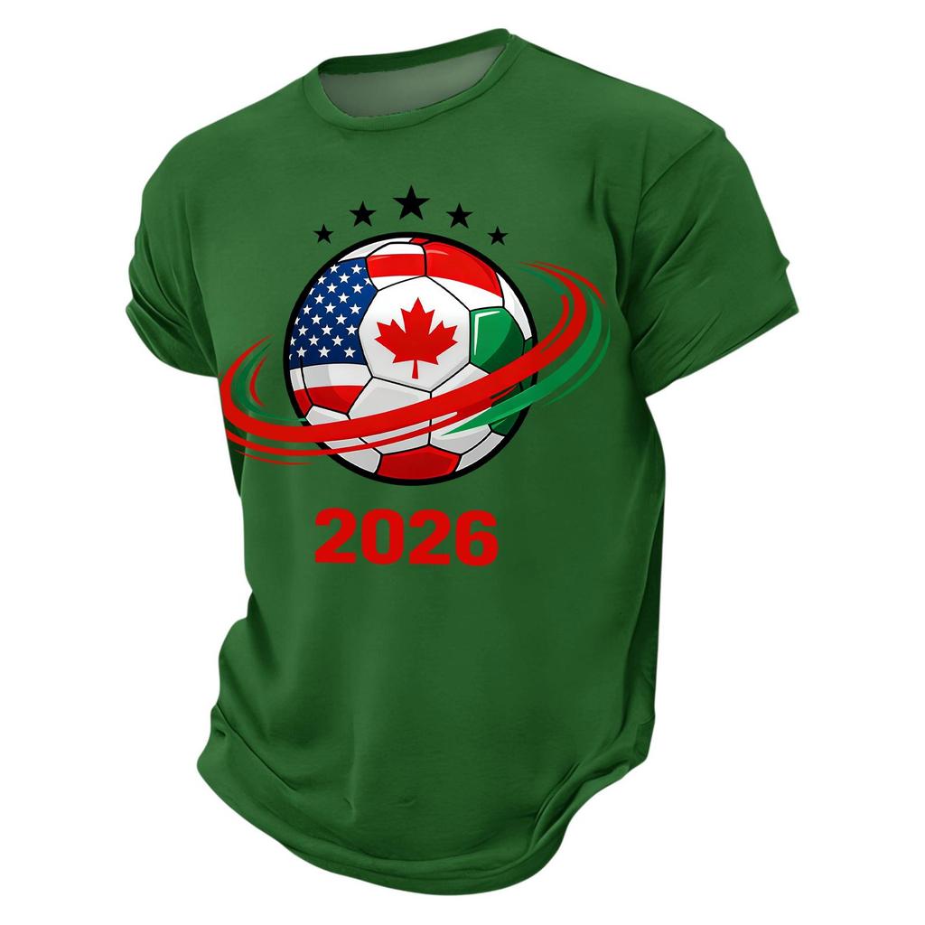 Men’s Short Sleeve Crew Neck TShirt 2026 Soccer Ball Print with Flags Graphic Casual Fit Top