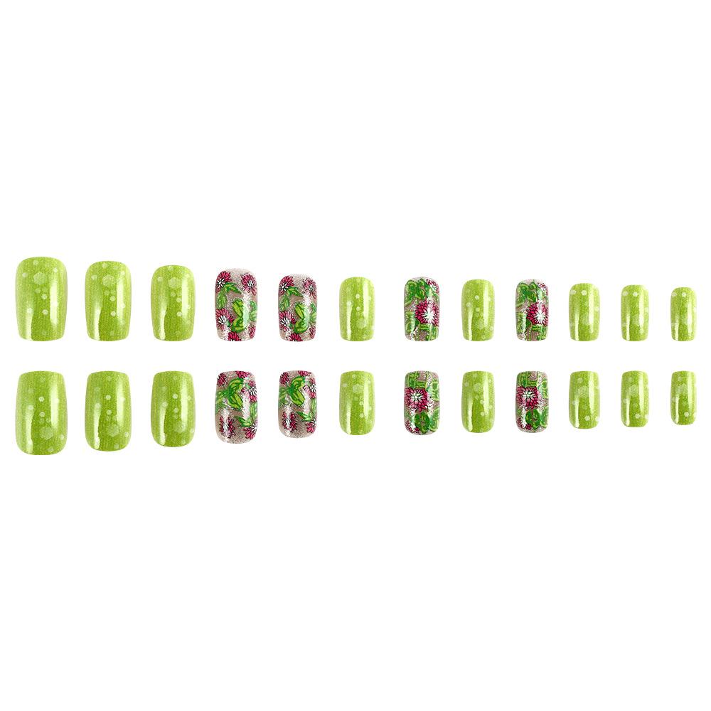 St. Patrick's Day Avocado Green Whitening Detachable Nails - 24 Piece Set