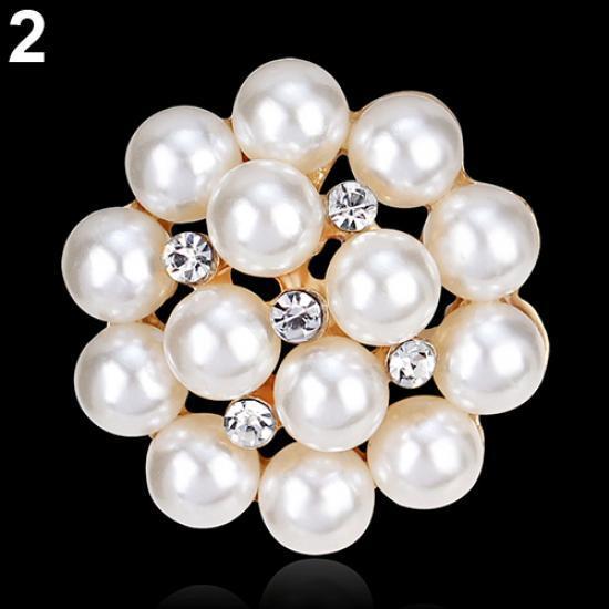 Flower Rhinestone Imitation Pearl Brooch Pin DIY Bridal Wedding Bouquet Decor ARI