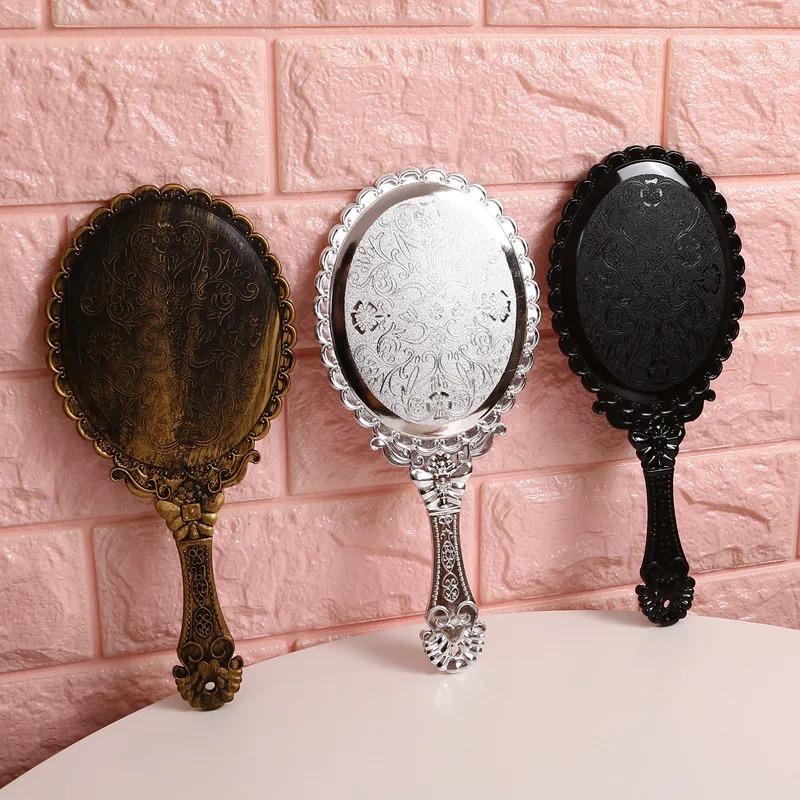 Handheld Vanity Mirror Vintage Carved Makeup Mirror Hand Mirror Pocket Mirror Makeup Vanity Cosmetic Compact Mirror for Women