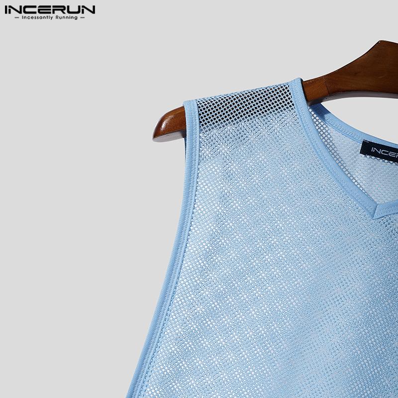 INCERUN Vară Bărbați Fără mâneci Șiret lateral Gol Vezi prin Maiouri de plajă