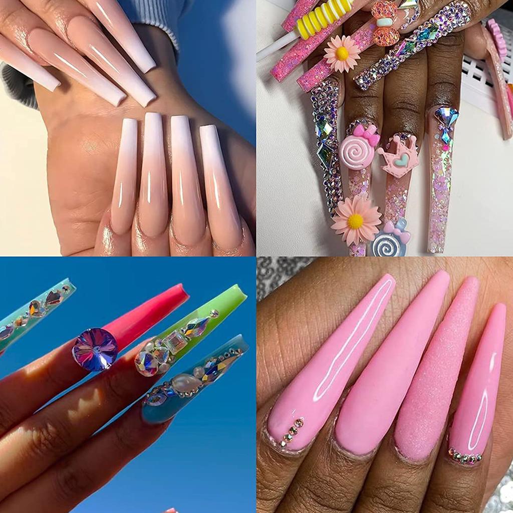 240pcs Half Cover False Nail Tip Extra Long Clear Fake Artificial Nail Tips for Home DIY Salon