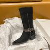 Fashion 2025 Fall/Winter New Retro Block Heel Pointed Toe Mid-Tube Boots Fashion Boots
