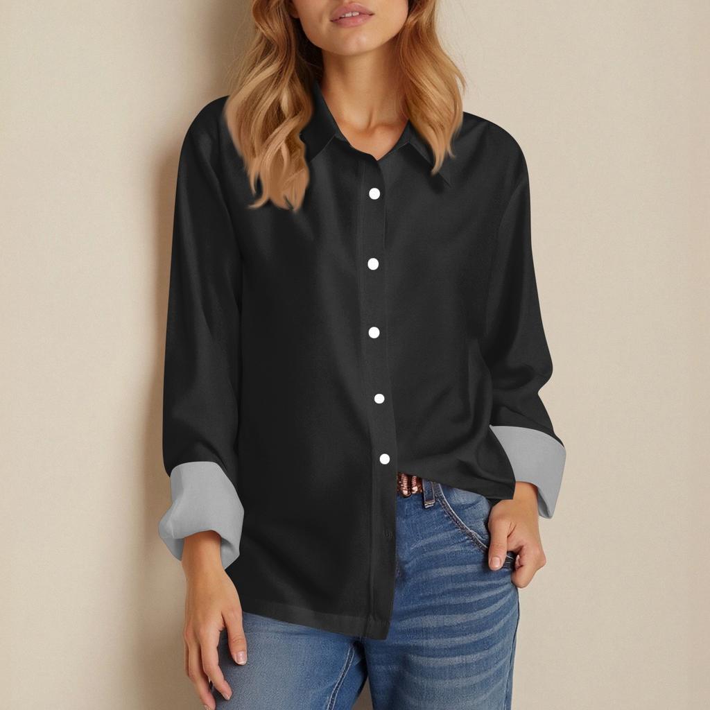 Women's Shirt Blouse Solid Color Button Long Sleeve Casual Basic Shirt Collar Regular Top