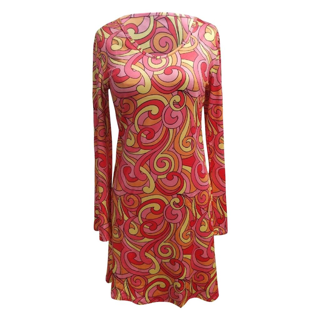Women's V-Neck Long Sleeved Dress With Casual Floral Print Flared Sleeve Skirt