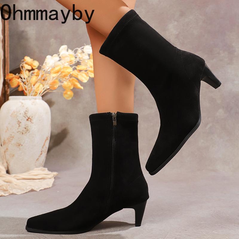 Autumn Winter Fashion Pointed Toe Women Ankle Boots Fashion Low Heels Short Booties Street Style Party Stripper Female Shoes