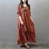 Women Fashion Autumn Casual Rayon Linen Long Sleeve Maxi Dress Kaftan