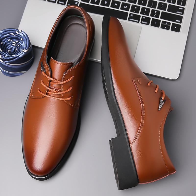 Leather Shoes Men's Genuine Leather Business Dress Autumn Pointed Shoes Men's Civil Servant Straps Professional Wear Men's Shoes Comfortable