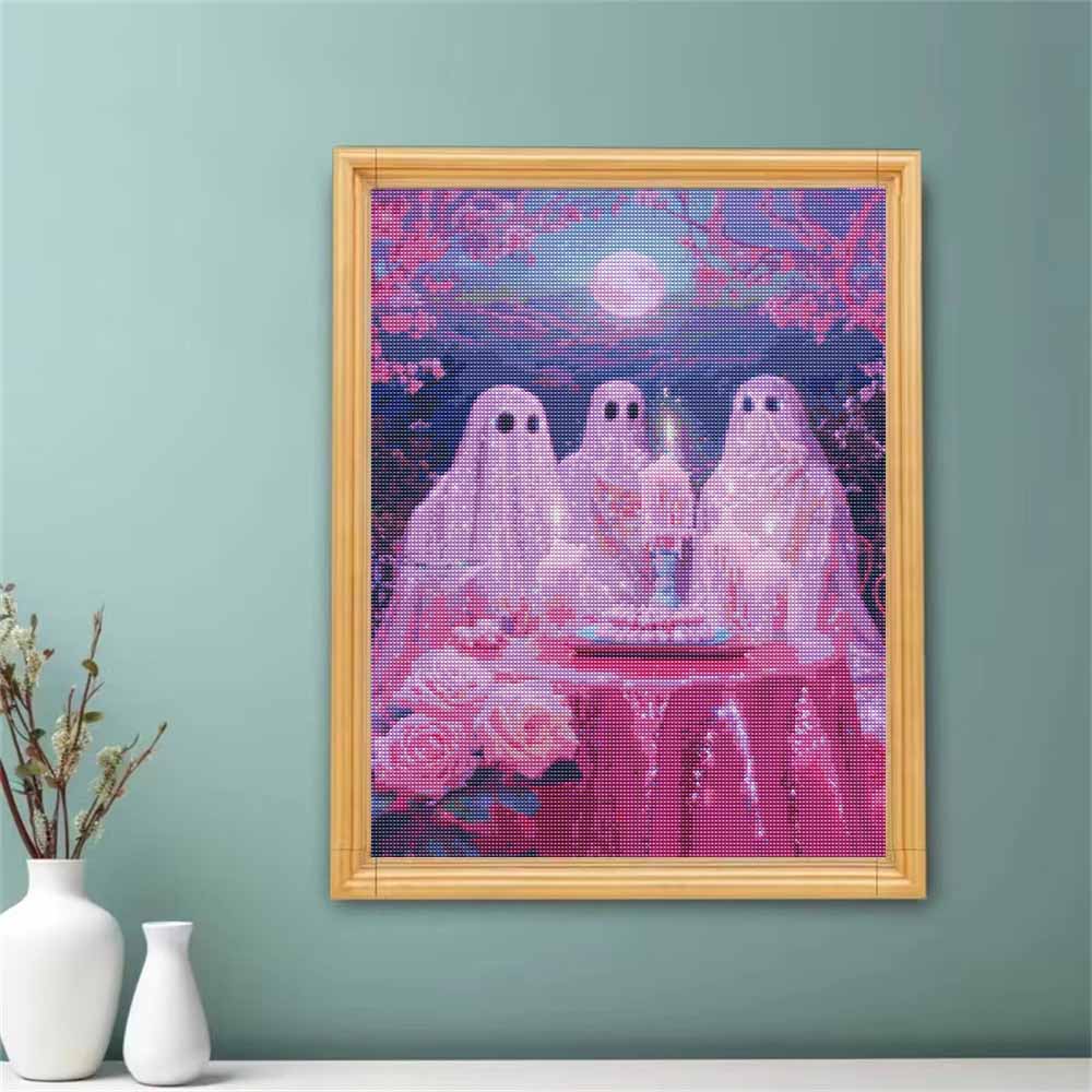 DIY 5D Diamond Painting Kit Cute Ghost Party Pattern Full Drill Rhinestone Art Canvas for Home Wall Decoration Craft Gift