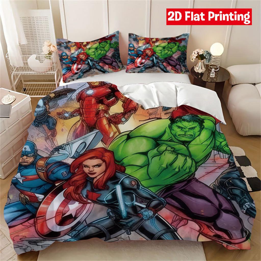 Heroes Cartoon Bedding Set, Super Team Duvet Cover With Pillowcases 75*50Cm, King Size Comforter Cover With Zipper For Kids Boys