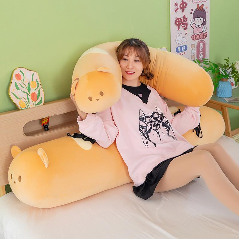Plush Bread Bear Long Pillow With Soft Short Plush For Bed Couch Decor