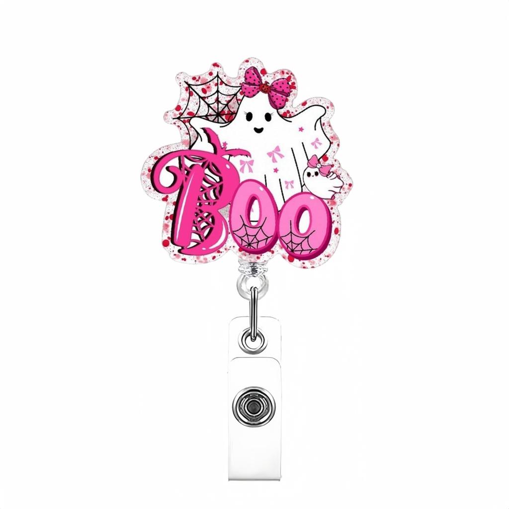 Glitter Acrylic Badge Holder Sturdy Ghost Id Card Holder Retractable Badge Reel Acrylic Pumpkin Badge Reel For Id Display Doctor