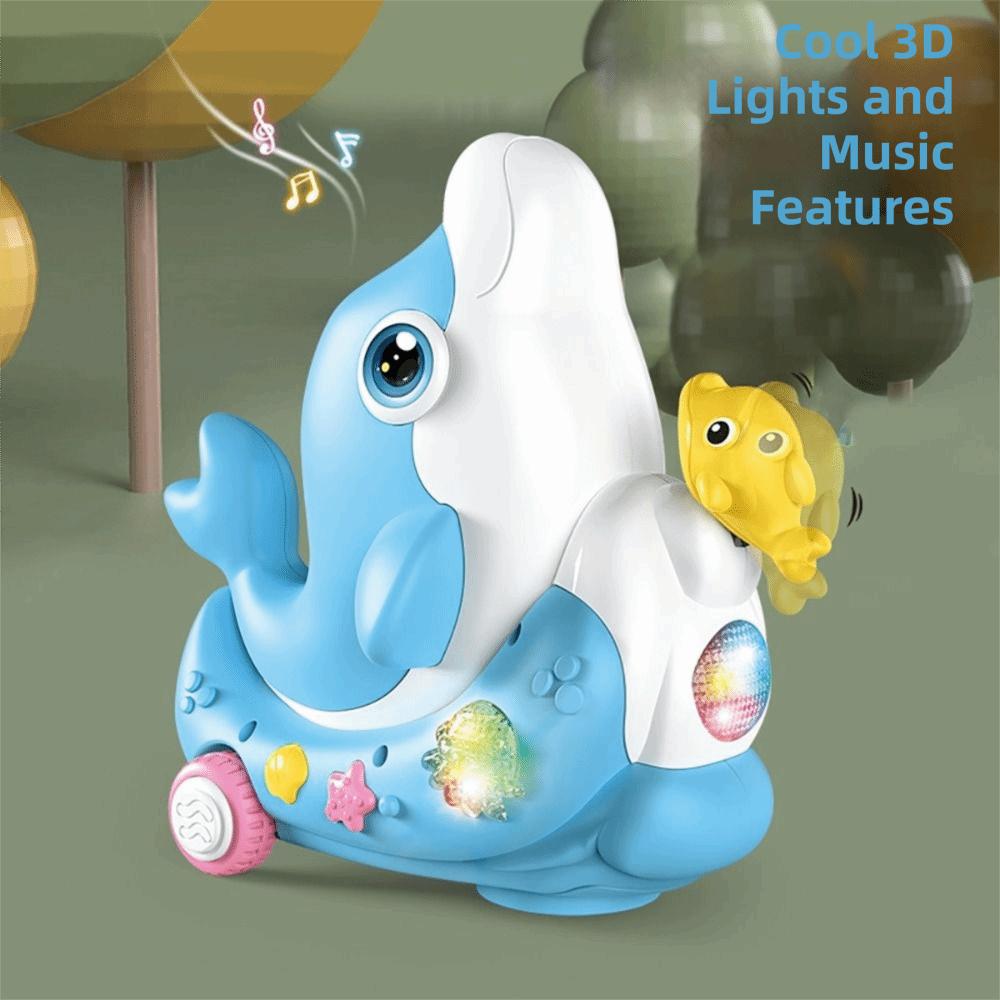 LED Light 3D Cool Light Dolphin Musical Walking Dolphin Collision Auto Steering  Baby Children Gift