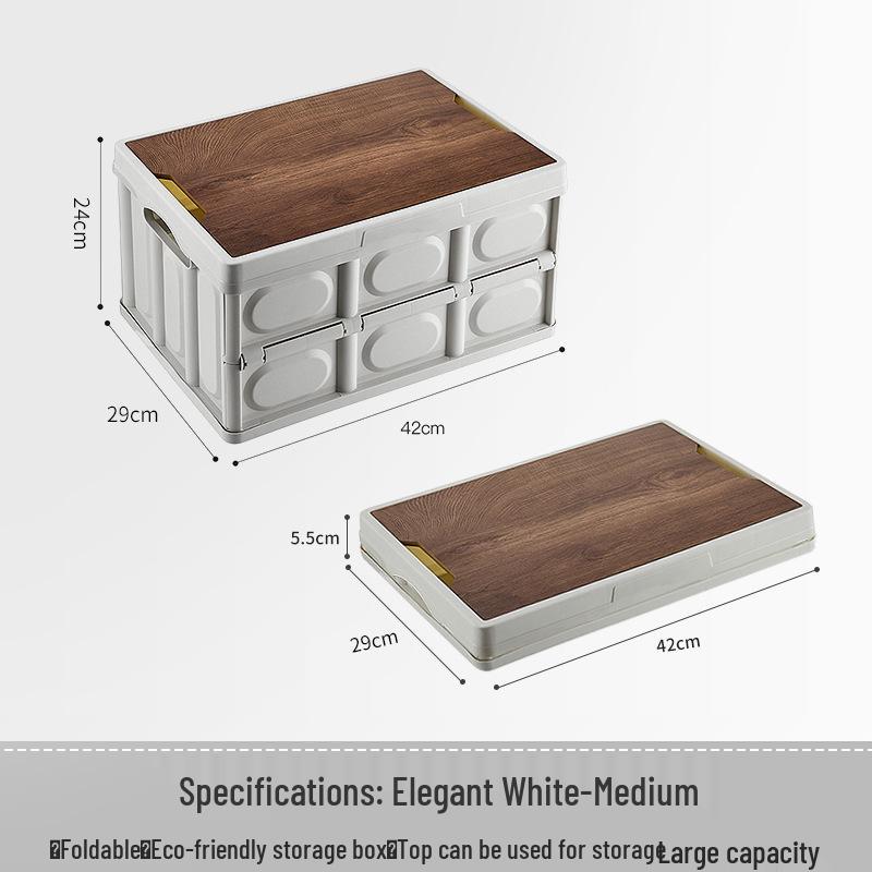 Collapsible Outdoor Camping Storage Box with Wooden Lid for Car Trunk Organization