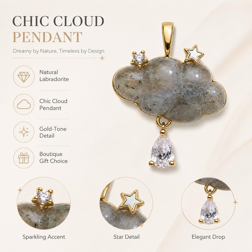 Natural Labradorite Star Cloud Pendant Gold Tone Teardrop Charm for DIY Necklace Jewelry Making