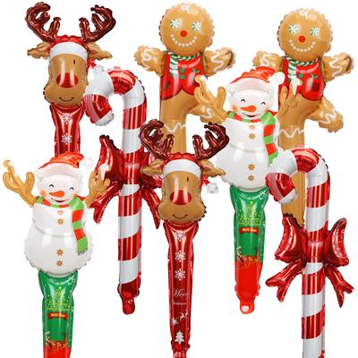 Weihnachten aufblasbare Handstäbe Zuckerstange Stab niedlicher Schneemann Elch Form Stab Lebkuchenmann Ballonstäbe für Weihnachtsfeier Heimdekoration