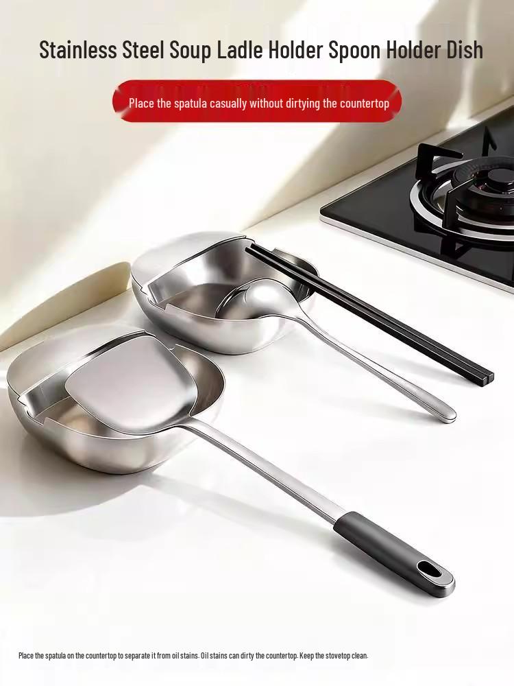 Stainless Steel Kitchen Rack: Anti-Scalding, Heat-Resistant Ladle, Spatula & Pot Lid Holder.