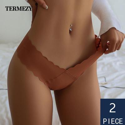 2Pcs/Lot Women Sexy Ice Silk Panties Low-Rise Elasticity Lingerie Female G String Underwear Wave Edge Comfortable Thong Intimates