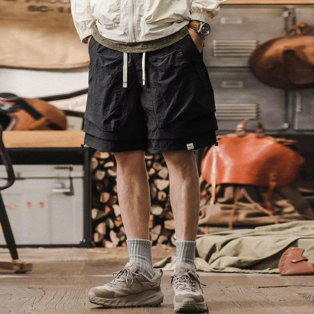 Men's Quick-Drying Waterproof Outdoor Work Shorts: Trendy Faux Two-Piece Mountain Style Five-Point Summer Pants.