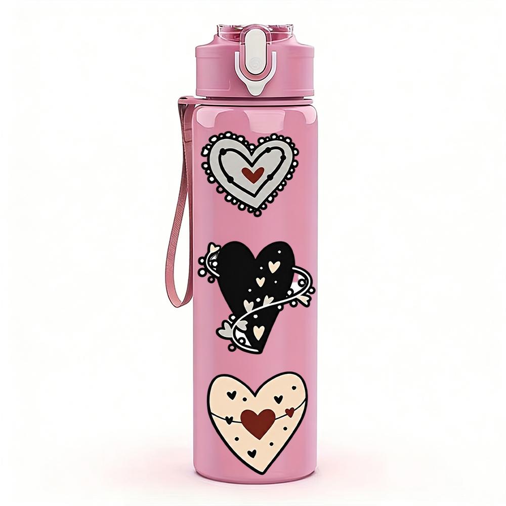 1PC Multi Style Heart Collection 750ml Color Plastic Sports Water Bottle Leakproof Flip Straw Lid Suitable for Sports Office Home Use