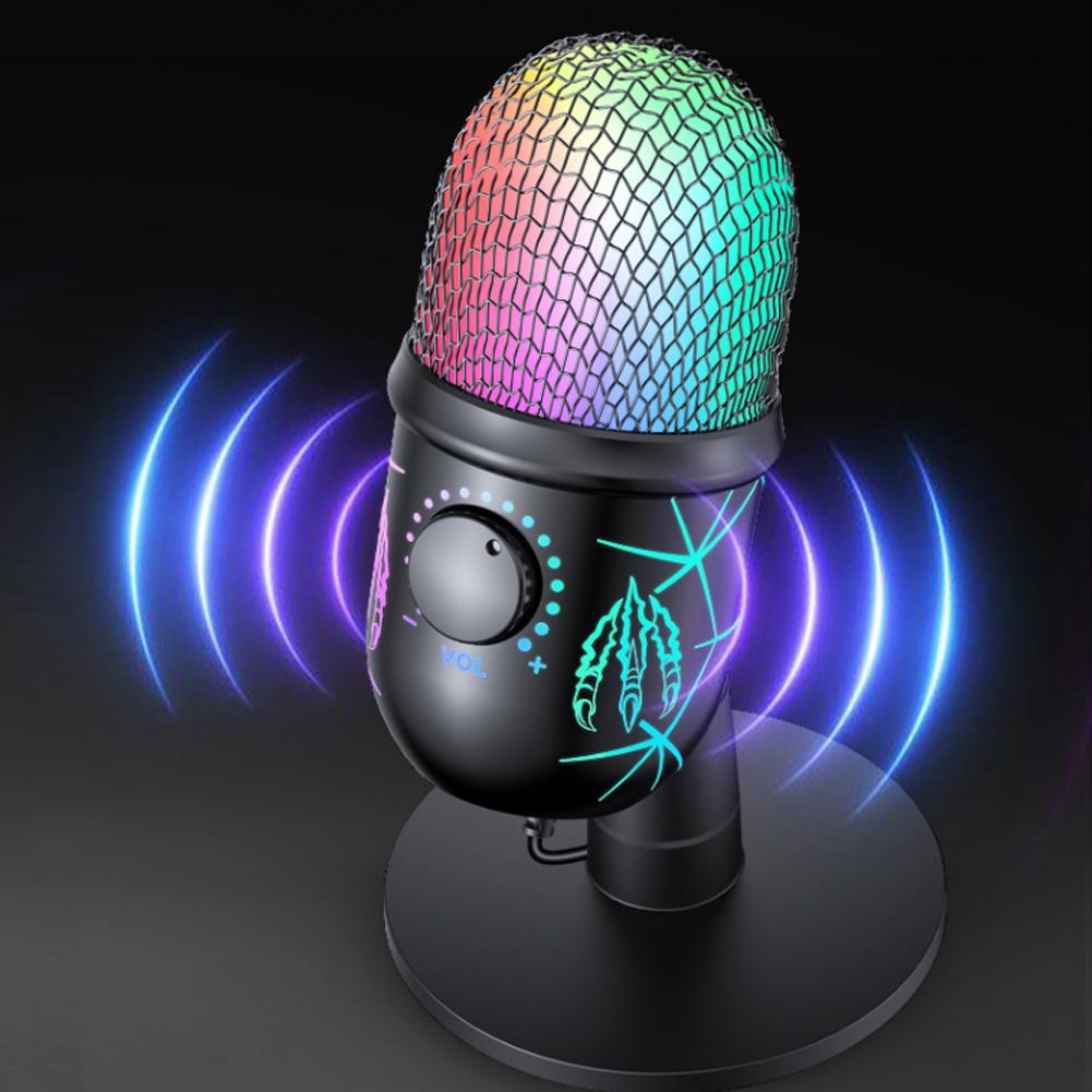 USB Microphone for Live Streaming Karaoke V5 Noise Cancelling Gaming Condenser Microphone with Mobile Phone Standphone